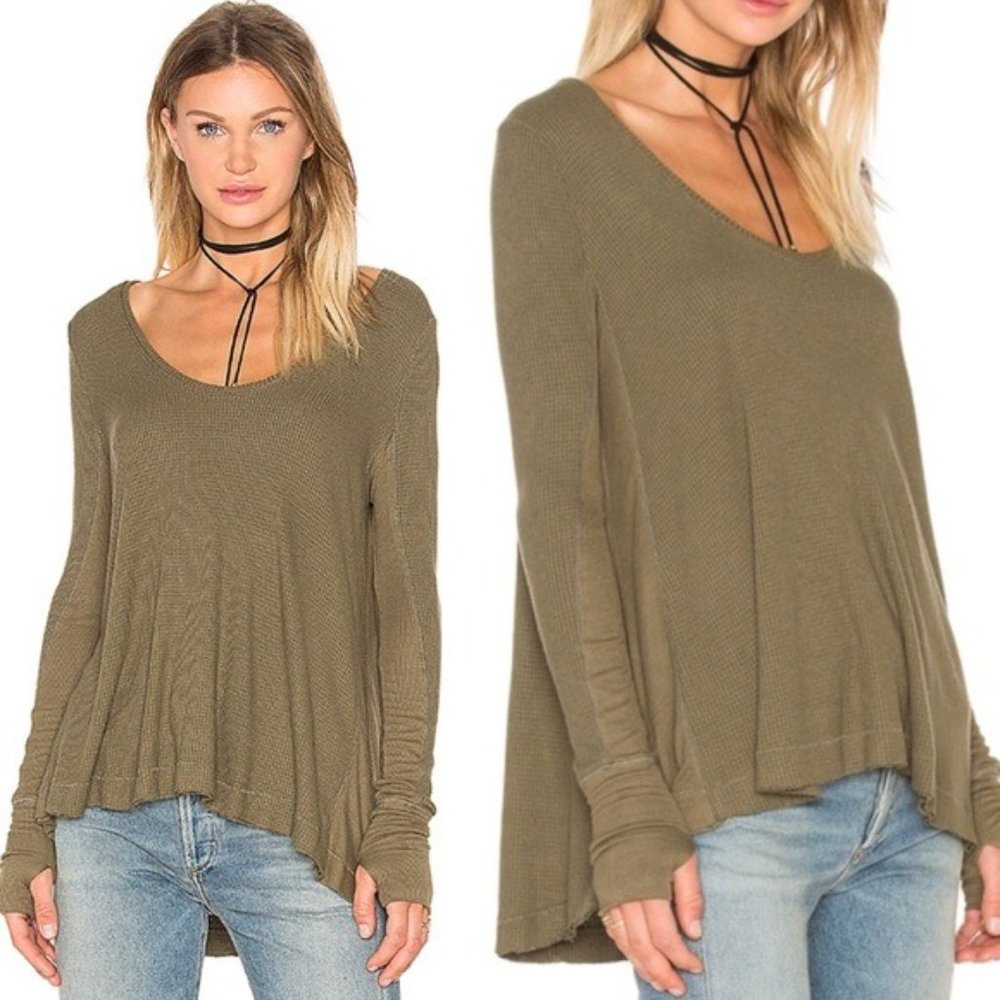 Free People Malibu Thermal Top in Army Green